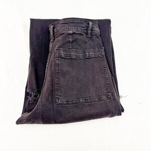 OAT Wide Flared Black Raw Hem Denim Jeans Size 8 / 29